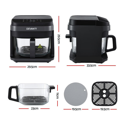 Devanti Air Fryer 5.5L Touch Control Electric Cooker 1200W Black.