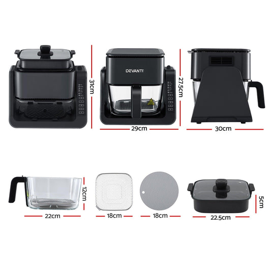 Devanti 2-IN-1 Air Fryer 5.5L Dual Zone Fryers Electric Cooker with Top BBQ Grill & Bot.