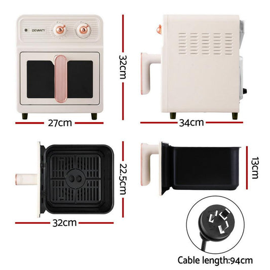 Devanti 6L Air Fryer Knob Control 1700W Cream.