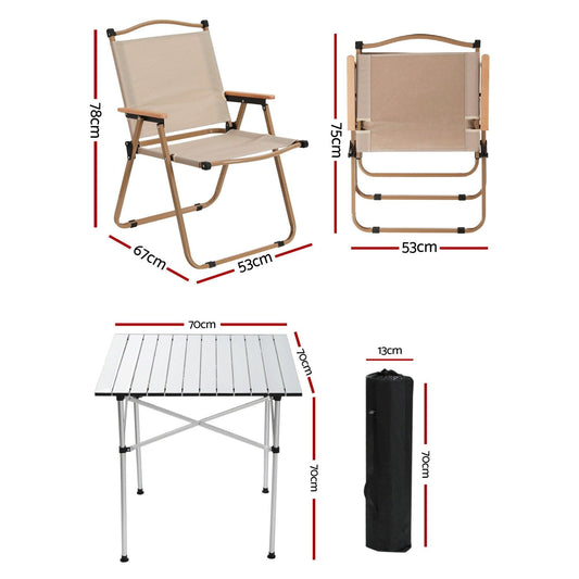 Weisshorn 3pc Camping Table Chair Set Outdoor Folding Aluminium Portable Picnic.