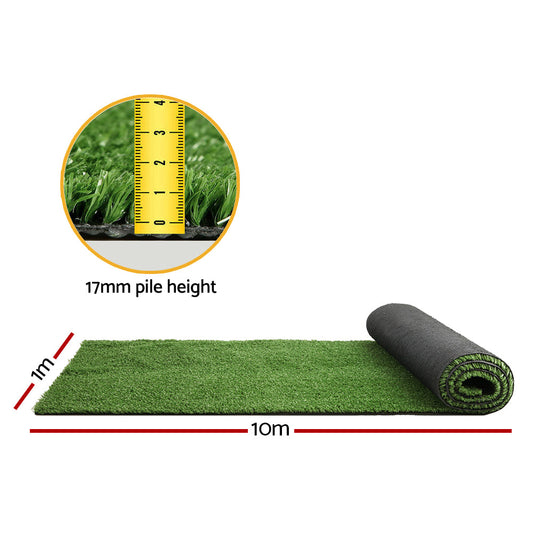 Prime Turf Artificial Grass 1mx10m 17mm Synthetic Fake Lawn Turf Plant Plastic Olive.