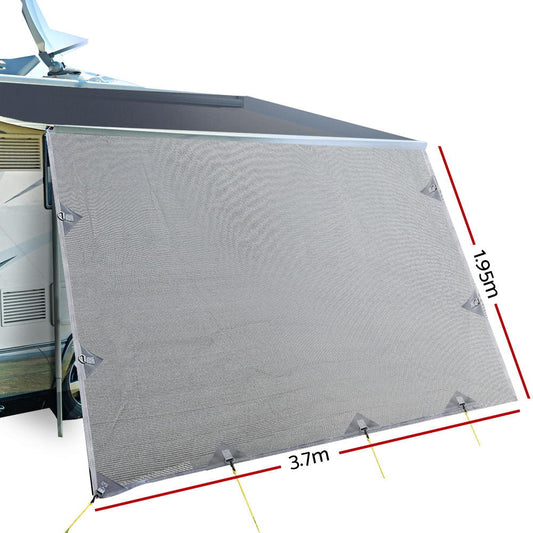 Caravan Privacy Screen Roll Out Awning 3.7X1.95M End Wall Side Sun Shade Grey.