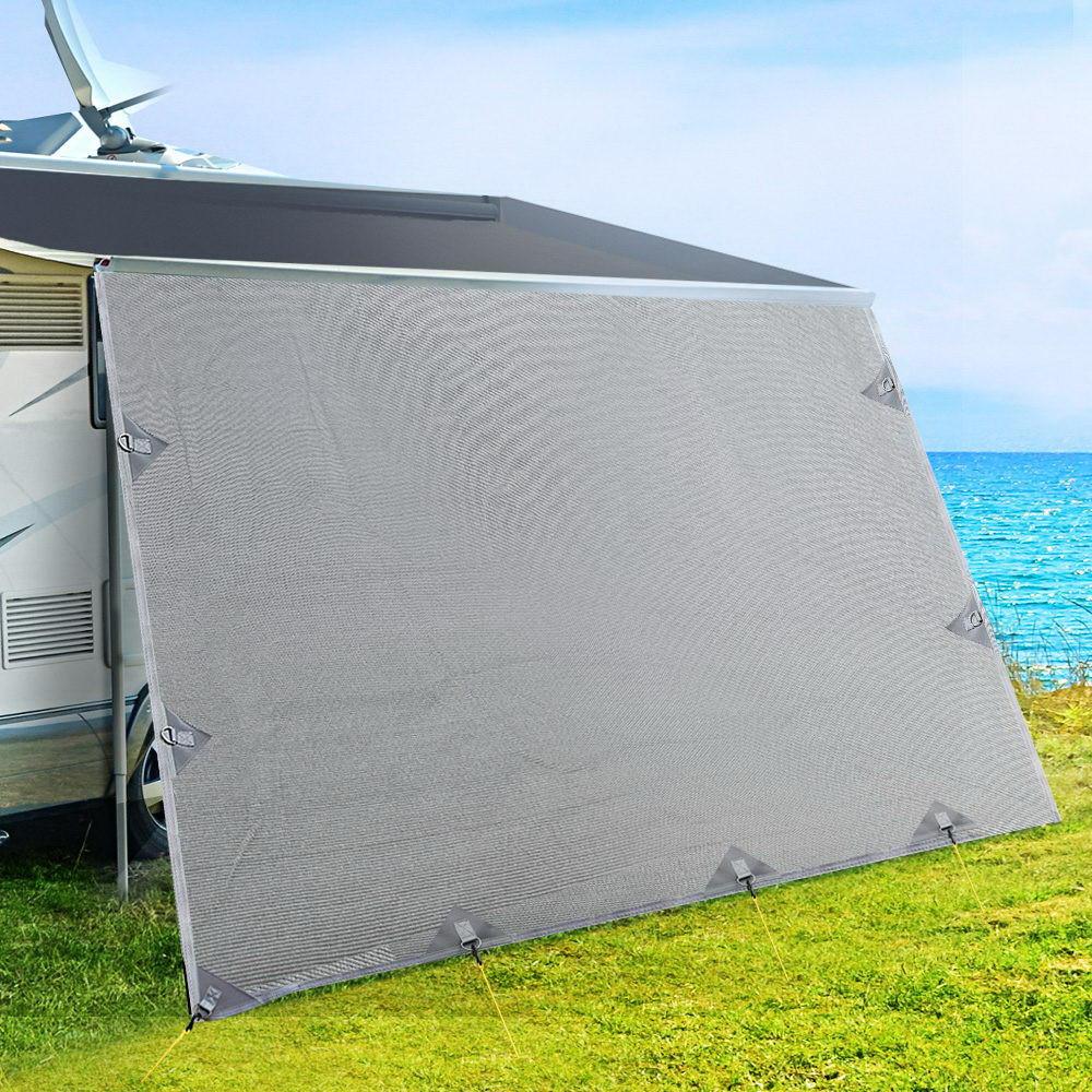Caravan Privacy Screen Roll Out Awning 4.6x1.95M End Wall Side Sun Shade Grey.