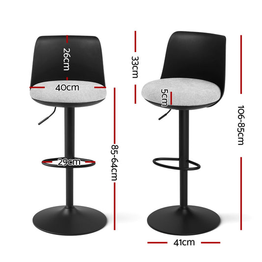 Artiss 2x Bar Stools Kitchen Swivel Gas Lift Counter Dining Chair Curved Black