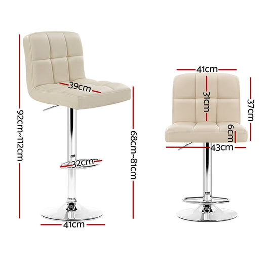 Artiss 2x Bar Stools Leather Gas Lift Beige.