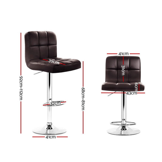 Artiss 2x Bar Stools Leather Gas Lift Brown.