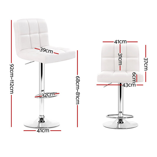 Artiss 2x Bar Stools Leather Gas Lift White.