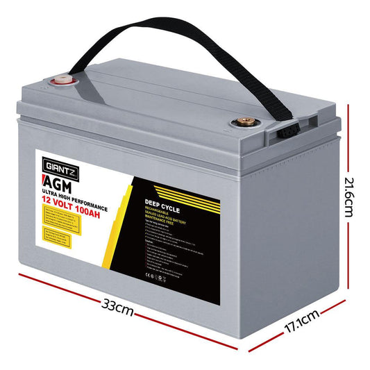 Giantz AGM Deep Cycle Battery 12V 100Ah x2 Box Portable Solar Caravan Camping.