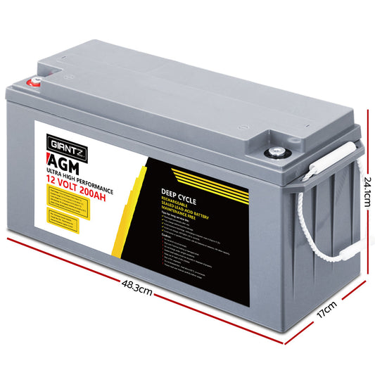 Giantz AGM Deep Cycle Battery 12V 200Ah Box Portable Solar Caravan Camping.