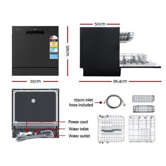 Devanti 8 Place Settings Benchtop Dishwasher Black.