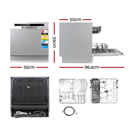 Devanti 8 Place Settings Benchtop Dishwasher Sliver.