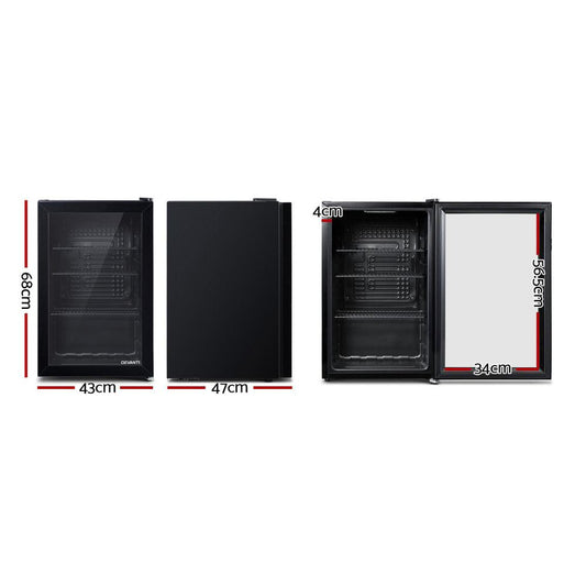 Devanti 70L Bar Fridge Glass Door w/Light Black.