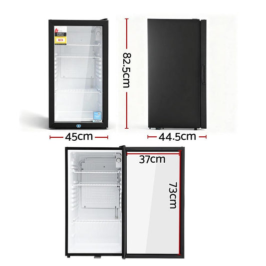 Devanti 78L Bar Fridge Glass Door Mini Fridge Countertop Cooler Black.