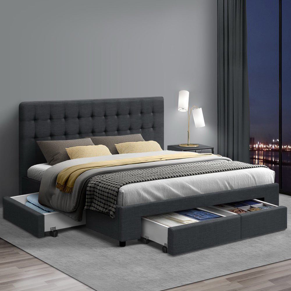 Artiss Bed Frame Queen Size with 4 Drawers Charcoal AVIO.