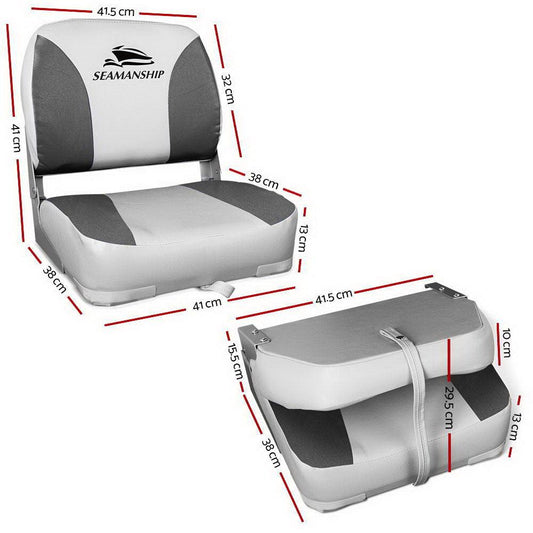 Seamanship 2X Folding Boat Seats Marine Swivel Low Back 13cm Padding Charcoal.