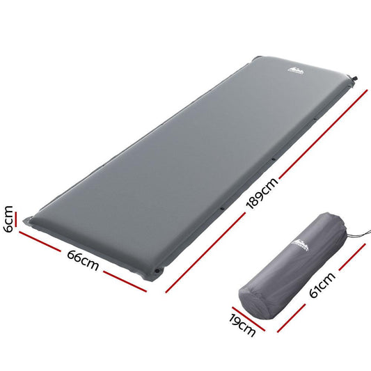 Weisshorn Self Inflating Mattress Camping Sleeping Mat Air Bed Pad Single Grey.