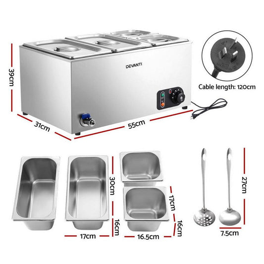Devanti Commercial Food Warmer Bain Marie 4 Electric Buffet Pans.