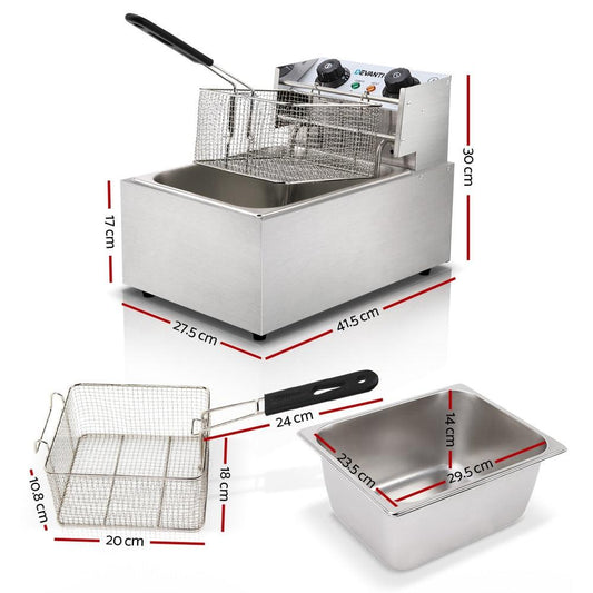 Devanti 10L Electric Commercial Deep Fryer Single Basket 2200W.