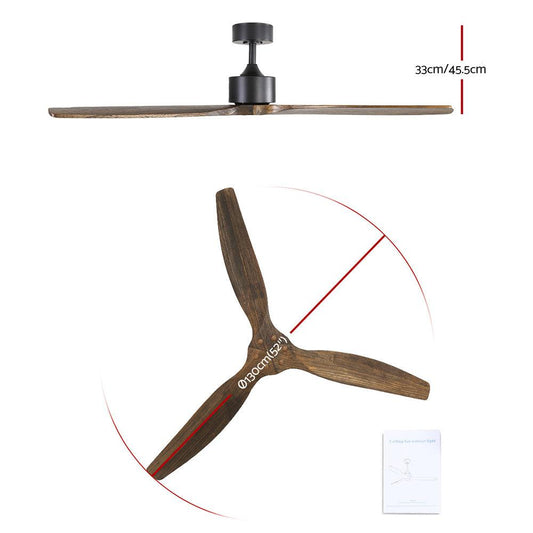 Devanti 52'' Ceiling Fan AC Motor 3 Blades w/Remote - Dark Wood.