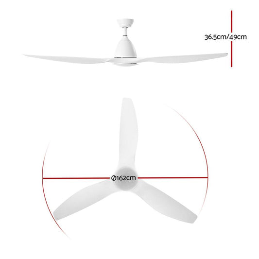 Devanti 64'' Ceiling Fan DC Motor w/Light w/Remote - White.