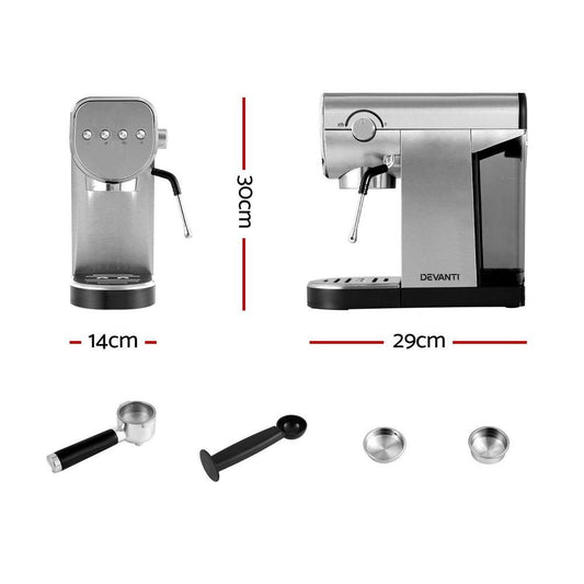 Devanti 20 Bar Coffee Machine Espresso Cafe Maker.