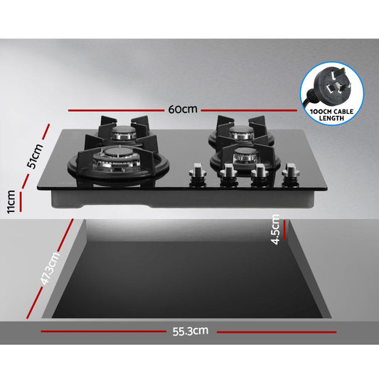 Devanti Gas Cooktop 60cm 4 Burner Black.