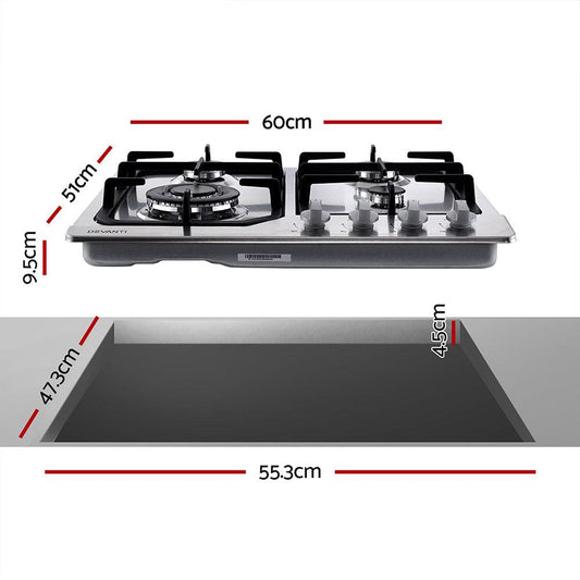 Devanti Gas Cooktop 60cm 4 Burner Silvir.