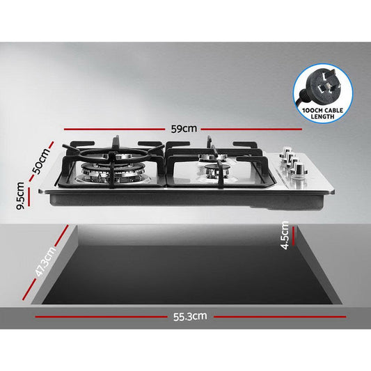 Devanti Gas Cooktop 60cm Stove Hob Silvir.