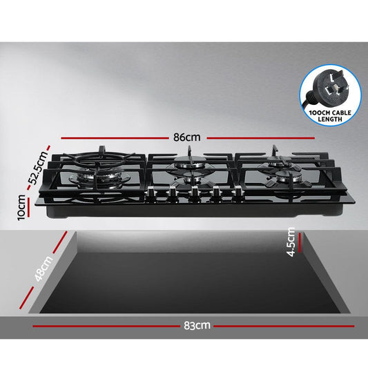 Devanti Gas Cooktop 90cm 5 Burner Black.