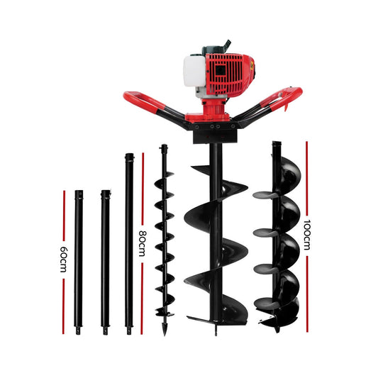Giantz Petrol Post Hole Digger Extension Auger Bits Kit.