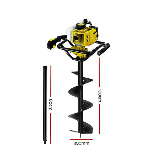 Giantz Post Hole Digger 300mm Petrol Drill Auger Extension Bits.