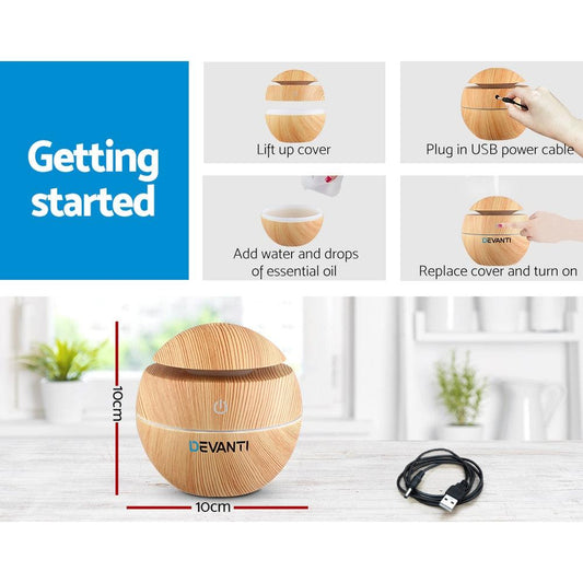 Devanti Aroma Diffuser Aromatherapy Light Wood 130ml.