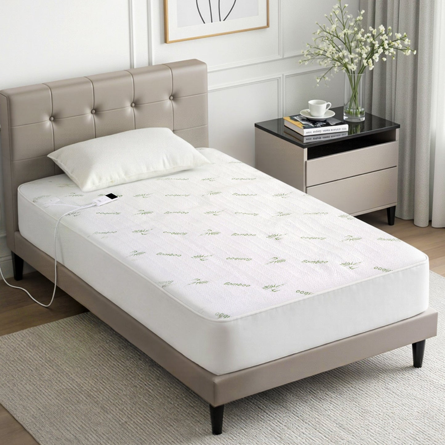 Giselle Electric Blanket Bamboo Fabric King Single Fitted Heated Pad Underlay Washable Winter