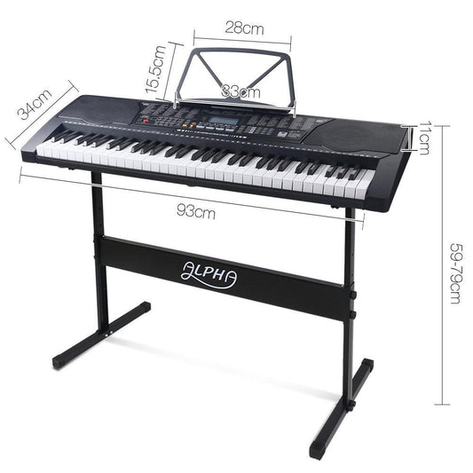 Alpha 61 Keys Electronic Piano Keyboard Digital Electric w/ Stand Lighted Black.