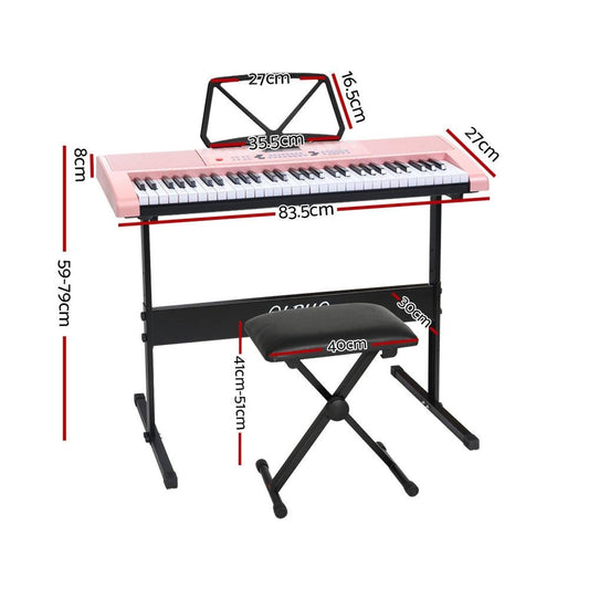 Alpha 61 Keys Electronic Piano Keyboard Digital Electric w/ Stand Stool Pink.