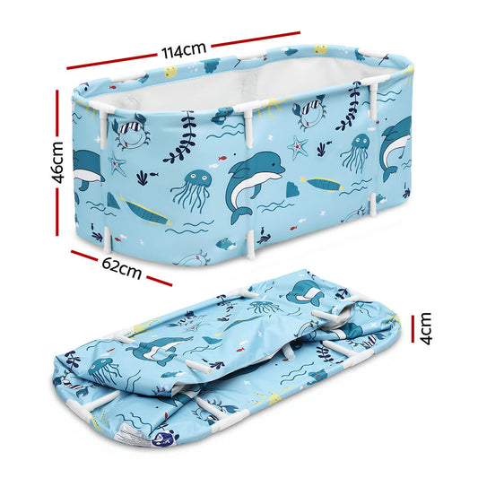 Weisshorn Foldable Bathtub PVC Spa Bucket Inflatable Cushion 114x62cm Blue.