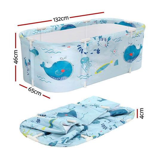 Weisshorn Foldable Bathtub PVC Spa Bucket Inflatable Cushion 134x65cm Blue.