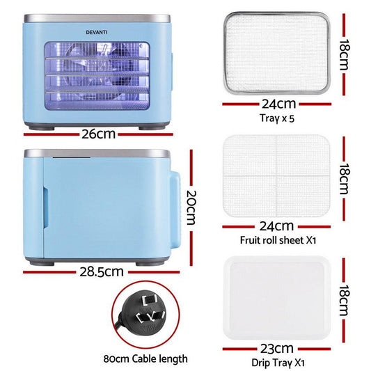 Devanti 5 Trays Food Dehydrator Mini Fruit Dryer 500W.