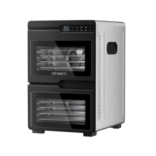 Devanti 12 Trays Food Dehydrator Dual-Zone Stainless Steel Fruit Jerky Dryer.