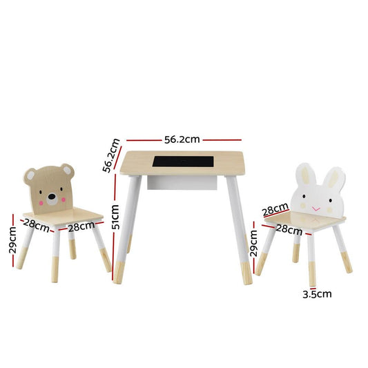 Keezi 3PCS Kids Table and Chairs Set Activity Desk Chalkboard Toy Hidden Storage.