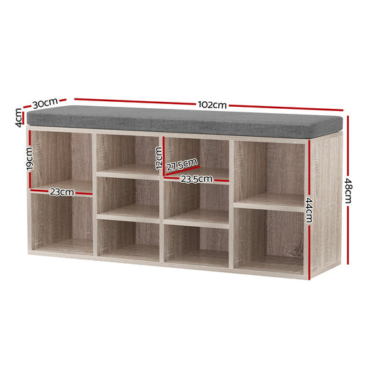 Artiss Shoe Rack Cabinet Shoe Bench Fabric Seat Pine BOA.