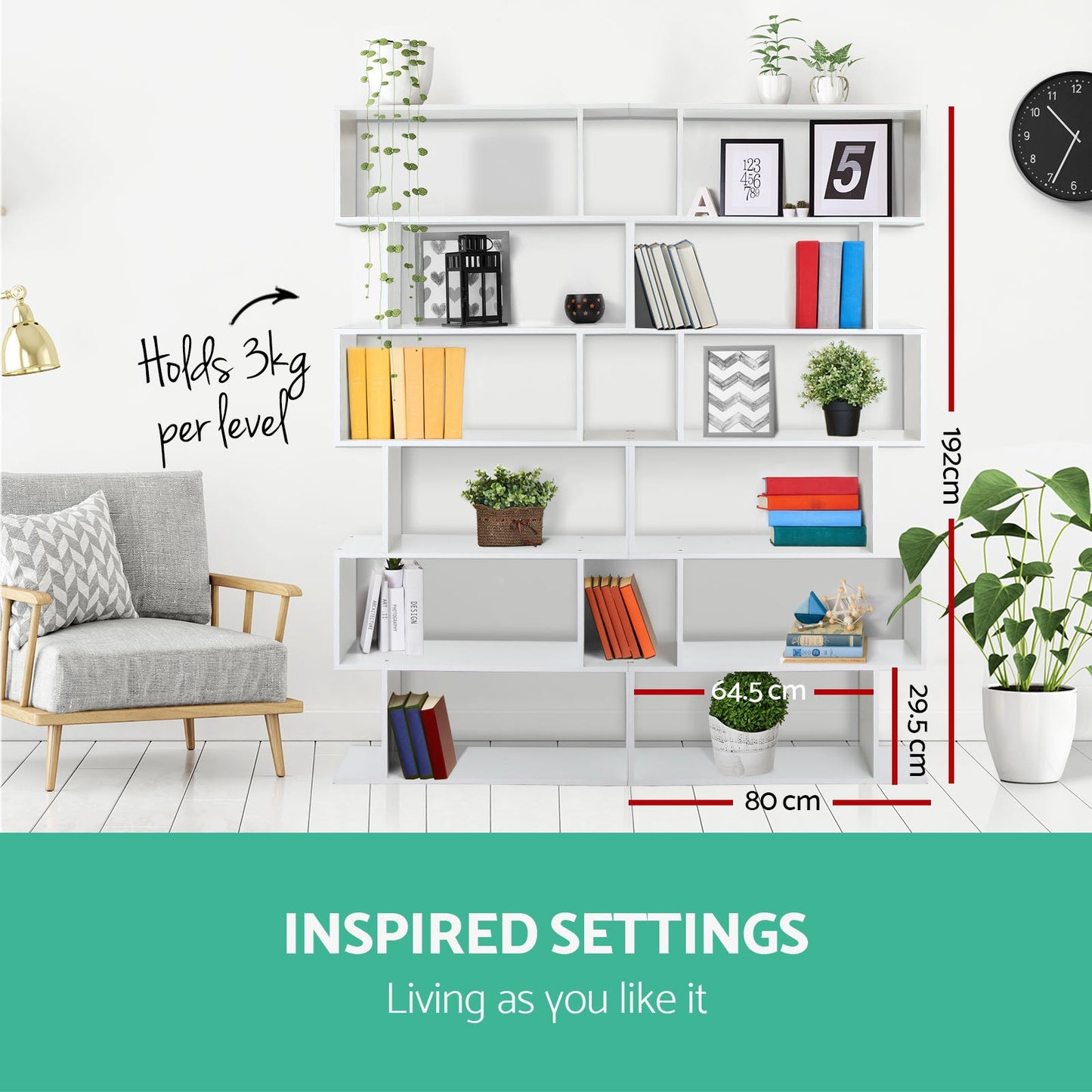 Artiss Bookshelf 6 Tiers - RIVA White.