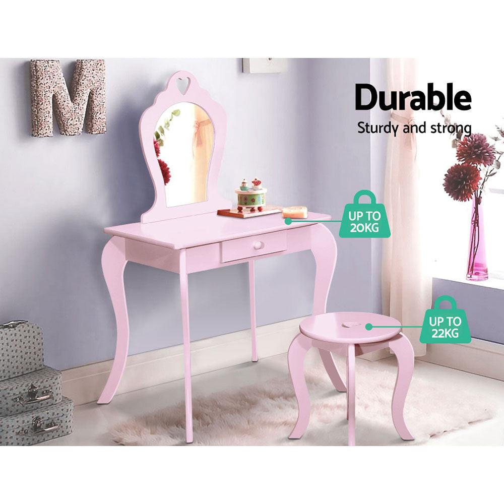 Keezi Kids Dressing Table Stool Set Vanity Mirror Princess Children Makeup Pink.