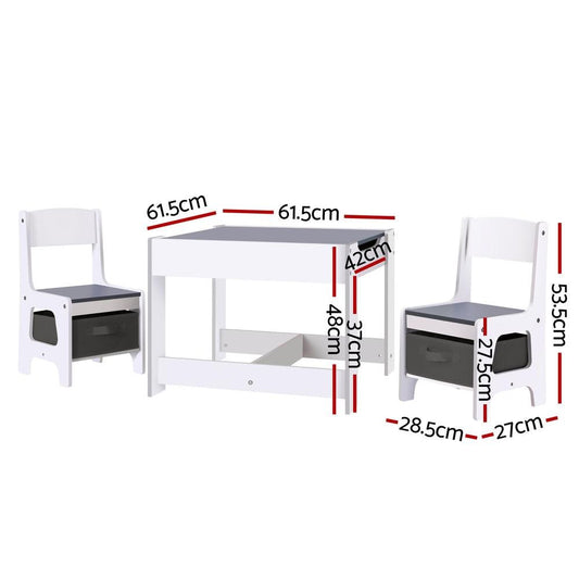Keezi Kids Table and Chairs Set Play Activity Toys Storage Chalkboard Desk Grey.
