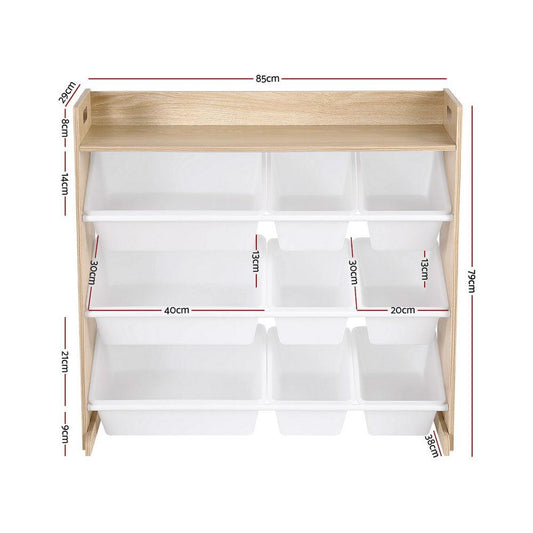 Keezi Kids Toy Box 9 Bins Bookshelf Organiser Display Shelf Storage Rack Wooden.