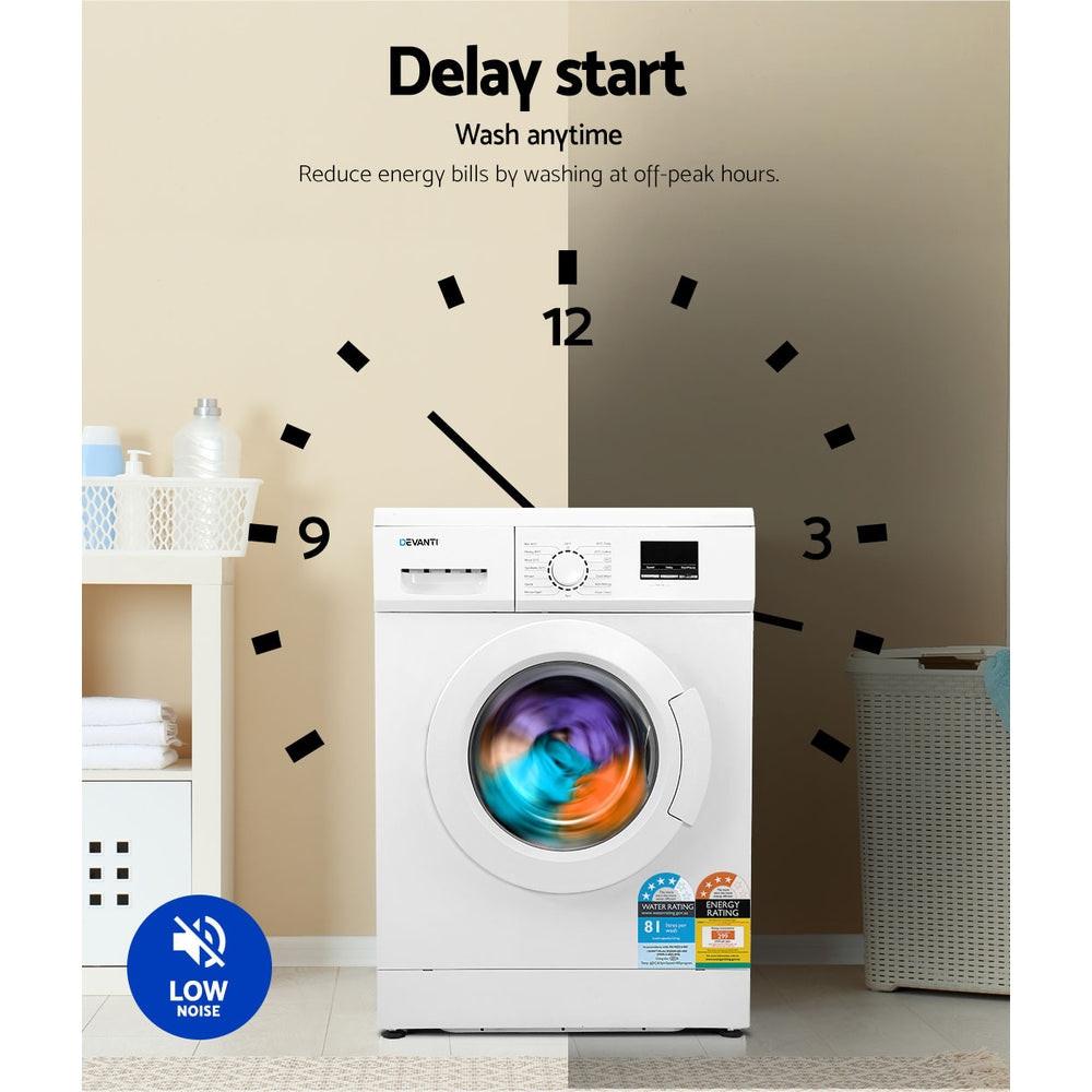Devanti 8kg Front Load Washing Machine Quick Wash 24h Delay Start Automatic.