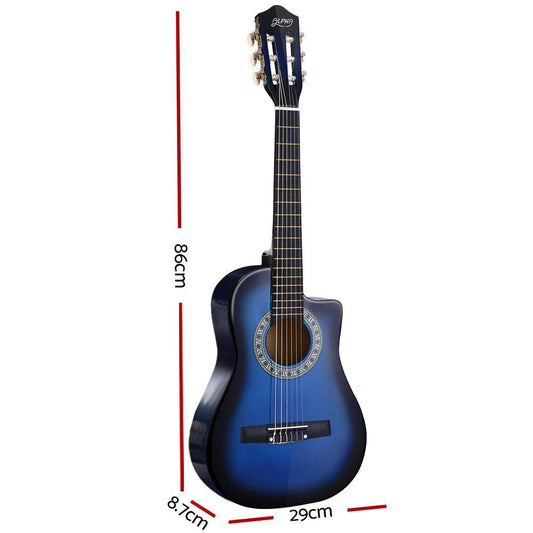 Alpha 34 Inch Classical Guitar Wooden Body Nylon String Beginner Kids Gift Blue.