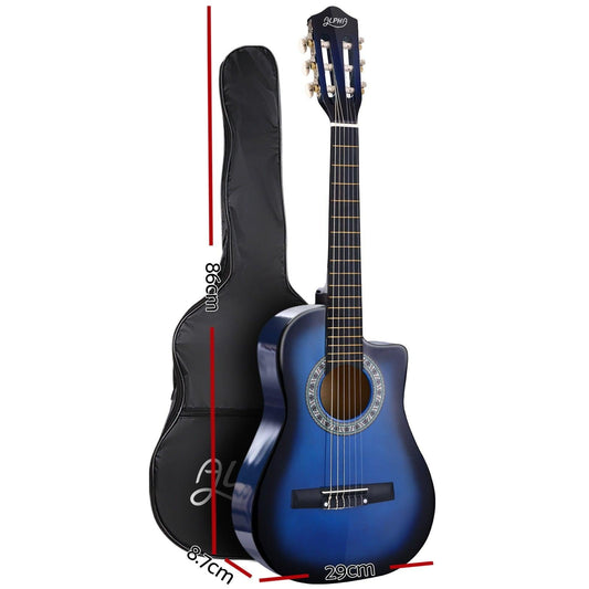 Alpha 34 Inch Classical Guitar Wooden Body Nylon String w/ Stand Beignner Blue.