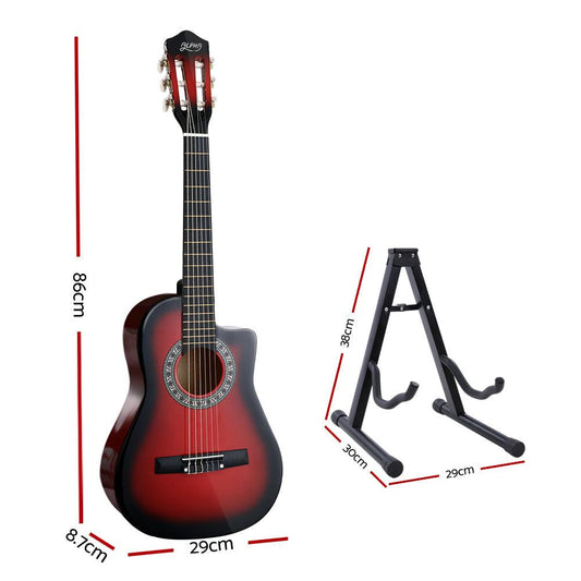 Alpha 34 Inch Classical Guitar Wooden Body Nylon String w/ Stand Beignner Red.