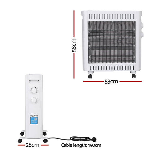 Devanti 2200W Infrared Radiant Heater Portable Electric Space Heating White.